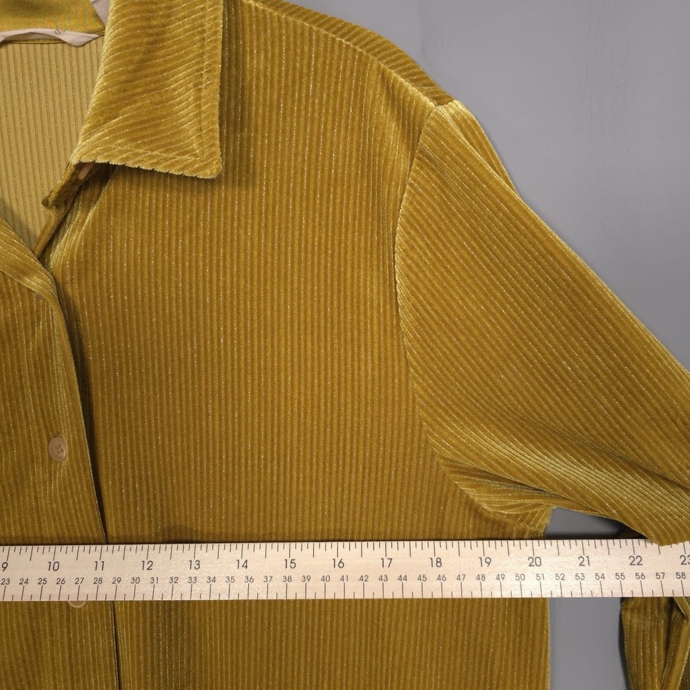 Soft Surroundings Shirt MEDIUM Velvet Boyfriend Corduroy Mustard Metallic‎ 2FP50 - Picture 5 of 9